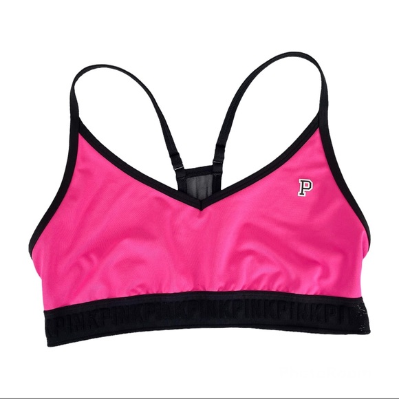 PINK Victoria’s Secret Lounge Sports Bra Sz Large Pink Black Logo - Picture 3 of 15